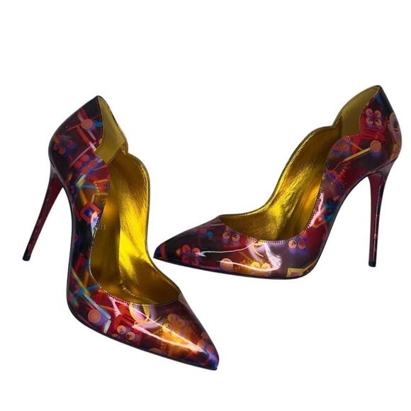 Christian Louboutin Hot Chick 100 Multicolor Discolaser Patent Leather Pumps 38 - Picture 3 of 7